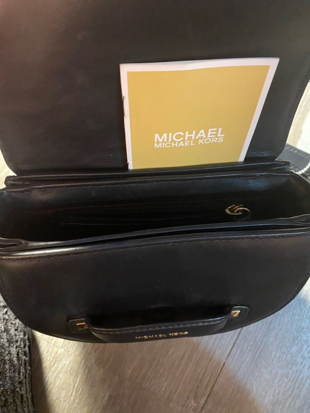 Michael Kors Black Leather Crossbody with Gold Grommet Detail - Picture 2 of 5